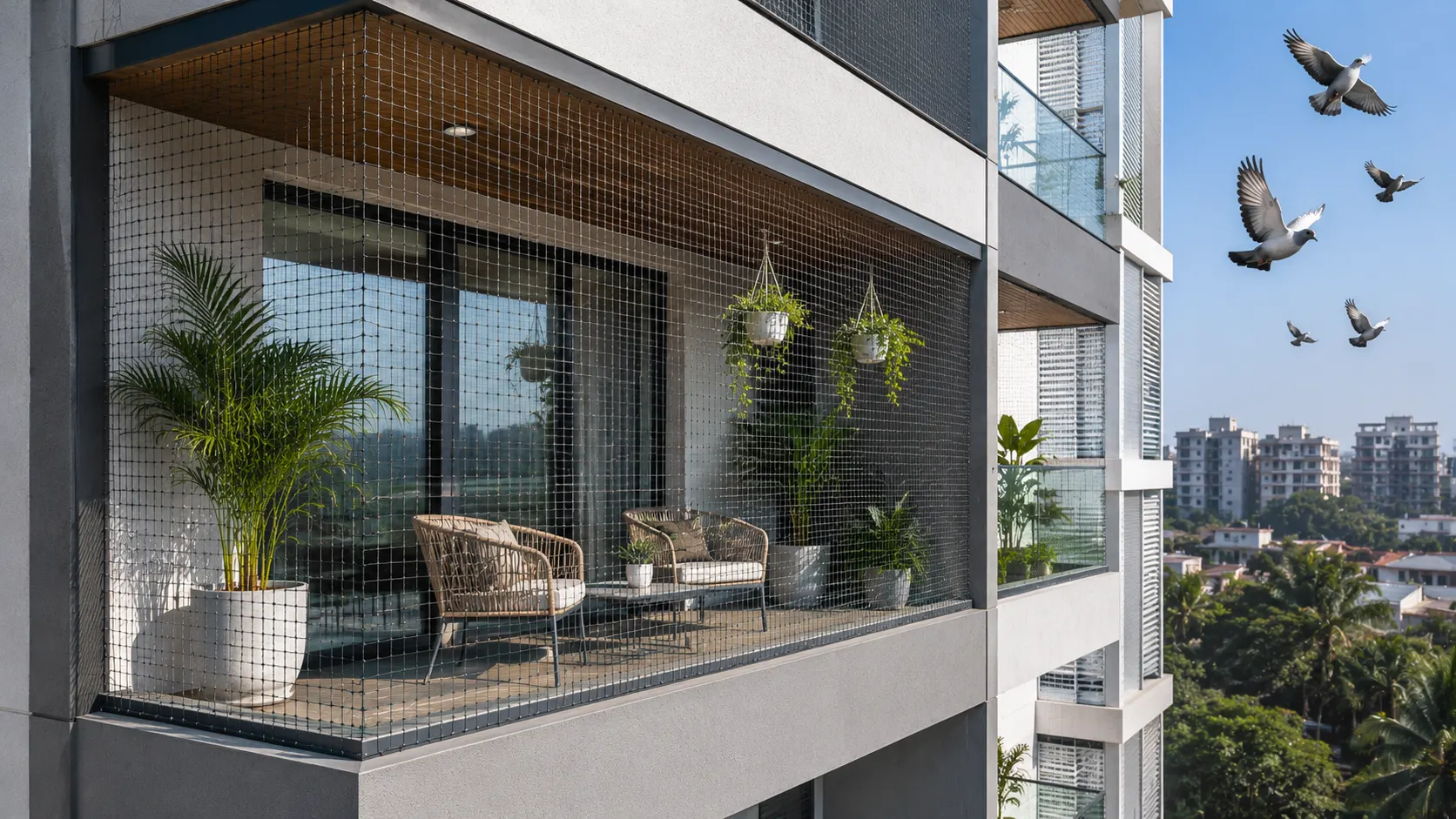 High Rise Balcony Pigeon Net at Beach Road Vizag